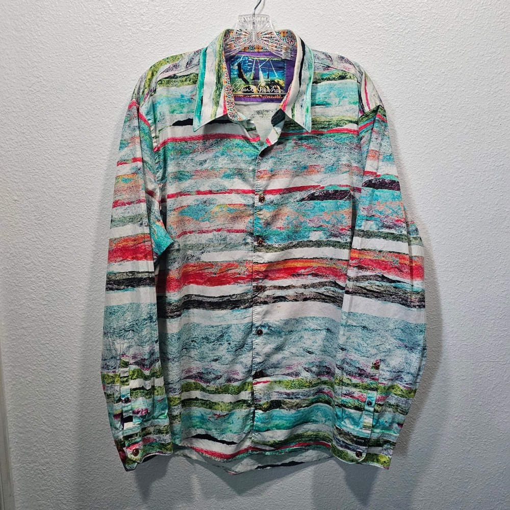 Robert Graham Classic Fit Abstract Stripe Long Sleeve Shirt Mens 2XL Multicolor